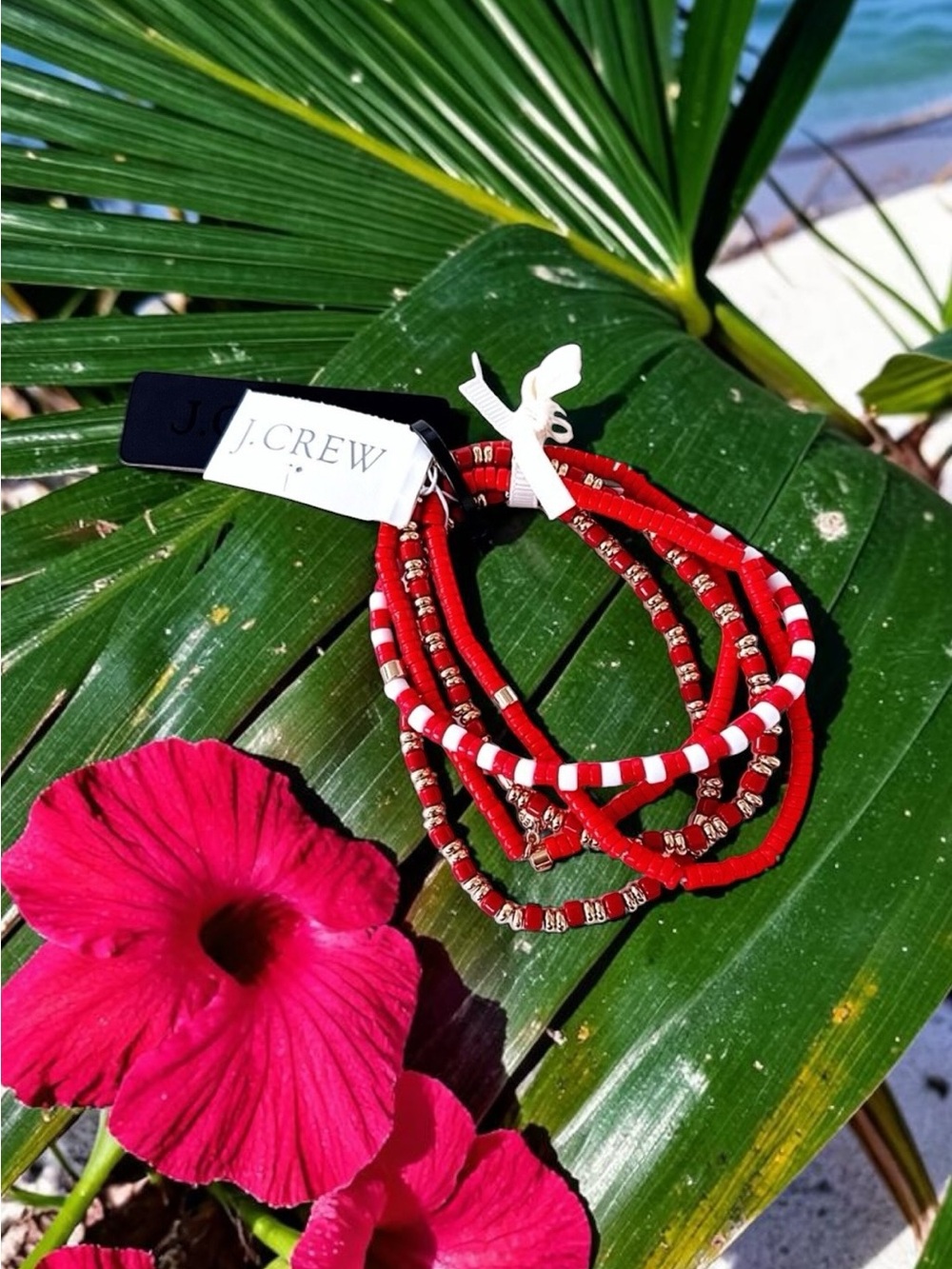 J. Crew Red, White and Gold 5 set Beaded Bracelets